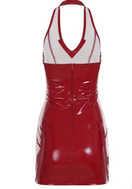 Petite Robe rouge sexy zippée en PU imitation cuir de style européen et américain avec un dos nu et un débardeur à col en V rabattu

XS S M L XL