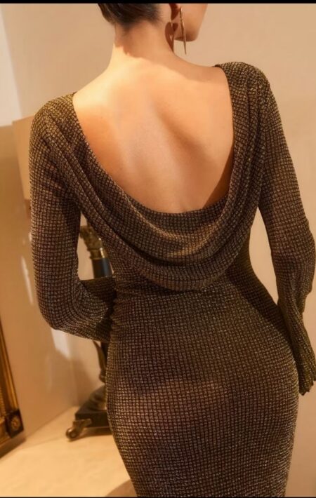 Robe de Soirée Élégante et  pour Femmes avec Col en V et Dos Nu à Manches Longues pour Fête ou diner 

S M L XL