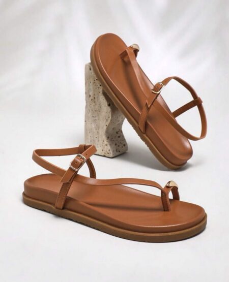 Tendances SOFA Femmes Sandales plates confortables en métal caramel pour vos sorties en Jour  